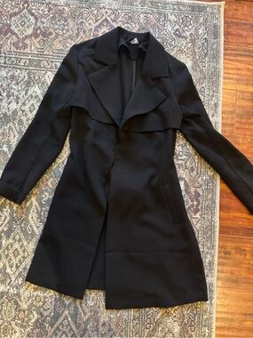 H&M Black Long Trench Coat with Draped Lapel